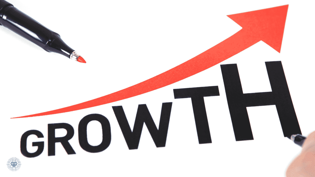 growth drawing in markers with upward arrow