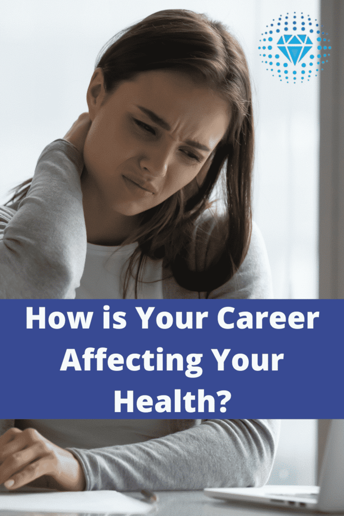 workplace health and safety woman stretching sore neck at desk 