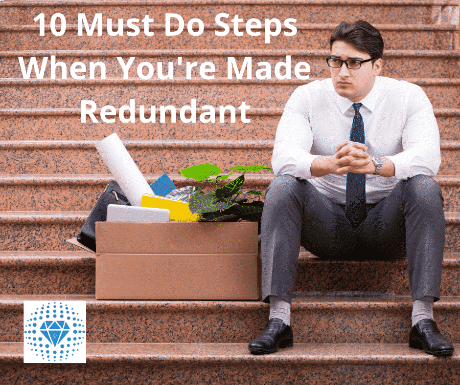 man sitting on steps with box of belongings from lost job