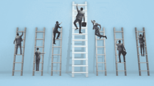 happy and successful career climb ladder