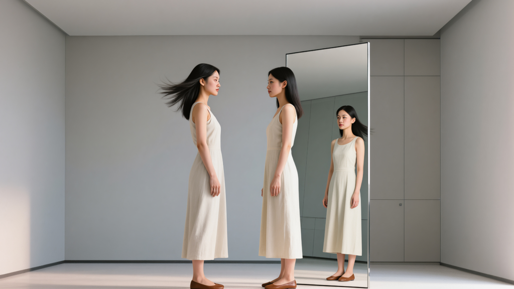 An image showing a professional examining herself because she is self-aware of her professional circumstances